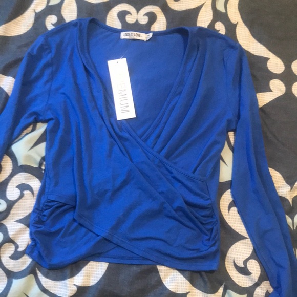 Blue long sleeve wrap blouse - Picture 1 of 1